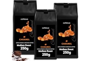 CAFFÉLUXE Caffeluxe - Roasted Arabica Beans - Naturally Flavoured Ground Coffee - Natural Caramel Flavouring -750g Coffee - 3 Pack (3 x 250g Bag)