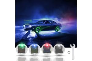 Riloer 4 Pcs Flash Wheel Tire Light, Colorful LED Solar Wheel Hub Tire Lights, Tyre Valve Cap Strobe Lamp Waterproof Kit Four Modes for Car Vehicle Motorcycle Bike