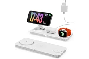 SUNGUY Cargador inalámbrico con mag-Safe, estación de Carga iPhone 3 en 1 para Apple Watch, Cargador inalámbrico inductivo Plegable para iPhone 16 15 14 13 12, Apple Watch, AirPods Pro con Adaptador rápido