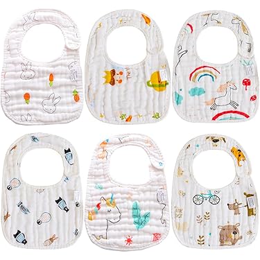 HOTUT Bandana Slabbetjes, 6 Stuks Absorberende Driehoekige Doek, 100% Katoen Baby Bandana, Baby Slabbetjes met 2 Verstelbare Drukkoppen, Kwijlslabbetjes voor Pasgeborenen, Jongens, Meisjes
