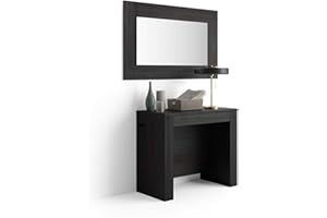 MOBILI FIVER, Mesa Consola Extensible Easy, con Porta Extensiones, 45(305) x 90 cm, Color Madera Negra, para 12 Personas, Mesa Consola Extensible Comedor, Consola recibidor, Made In Italy