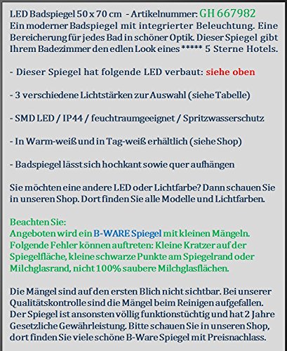 B-WARE LED Badspiegel Spiegel 50 x 70 cm Spiegel mit Beleuchtung Bad Spiegel 667982-1-W57 – warm – weiß - 3