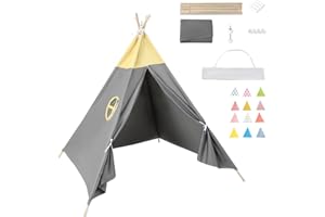 Takezuaa Kinder Tipi Zelt,Tipi Zelt für Kinder Spielzelt Tippi Kinderzelt mit Tragetasche,Tipi Zelt Kinderzimmer,Mehrzweckzelte für den Innen und Außenbereich für 3~5 Jahre(Grau)