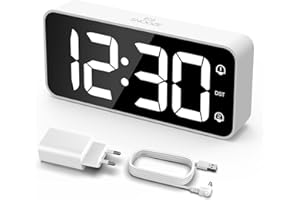 LATEC Réveil Numérique, Réveil LED avec Adaptateur, Luminosité et Volume Réglable, 5,8" Grand écran Horloges avec 2 Alarmes, Fonction Snooze, 12/24H pour Bureau de Chambre(Blanc)