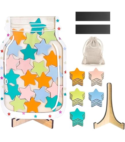 Bocal à Récompenses Magnétique Avec étoiles En Bois – Système De Motivation Pour Enfants : Bon Comportement, Tâches Ménagères, Apprentissage De La Propreté