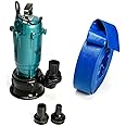 Heavy Duty Flood Sewage Water Pond Drain Septic Sump Cesspool Grinding Pump (Pump with 10m Blue Hose)