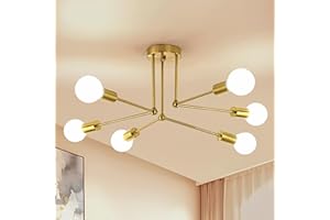 GOECO Lámpara de Techo Vintage, 70CM Lámparas Colgantes Retro, 6 Luces Lampara Sputnik Industrial Portalámparas E27, Luz de Techo Oro para Sala, Dormitorio, Cocina (No Incluidas Bombillas)