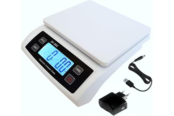 Eosphorus Postal Scale for Shipping Packages (30 kg - 1 g) – Kilogram, Gram, Pound, Ounce, Hold, Tare, Counting Function, USB Cord and AC/DC Adapter