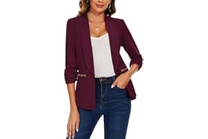 MINTLIMIT Womens Open Front Blazer Suit Jacket 3/4 Ruched Sleeve Blazers Casual Cardigan Outerwear with Zipper Pockets