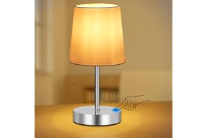 DAMORON Touch Lamp, Bedside Table Lamp, Grey Lampshades, Touch Control, Small Touch Lamp, E27 Bed Side Light for Bedroom,Living Room LED Bulb Included