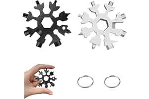 JLTXKST Outil Multifonction Flocon de Neige 18 en 1,Clé à Flocon de Neige En Acier Inoxydable, Outil Multifonction,Outil multifonction 18 en 1 Flocon de Neige,pour cadeau de Noël pour homme.（noir + argent）