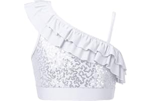 Aislor Top de Danza Niña Camiseta Corta de Baile Lentejuelas Brillante Disfraz Actuación Baile Niña Princesa Sujetador de Danza Ropa Traje de Baile