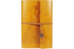 MaleDen Notizbuch Tagebuch aus Leder, Vintage-Spiralbindung, Skizzenbuch, nachfüllbar, Reisetagebuch mit blanko Seiten, Geschenke für Damen und Mädchen A5 gelb