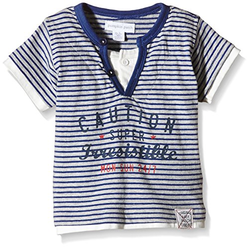 Pumpkin Patch Baby-Boys Caution Mock Top Striped T-Shirt, Olympian Blue, 12-18 Months