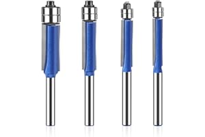 SULIVES 4 Pcs 1/4 Inch Shank Flush Trim Router Bit Set, Cutting Diameter 1/4" 5/16" 3/8" 1/2", Professional Woodworking Milling Cutter Tools with Bearing