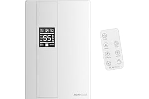 MONHOUSE Deshumidificateur - Reservoir De 2200 Ml - Telecommande, Mode Veille Et Degivrage Affichage Led, Minuterie 24 H Et Arret Automatique - Ultra Silencieux - Blanc