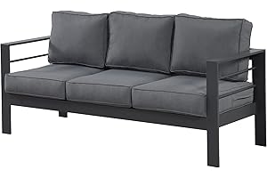 Wisteria Lane Patio Furniture Aluminum Sofa, All-Weather Outdoor 3 Seats Couch, Gray Metal Chair with Dark Grey Cushions