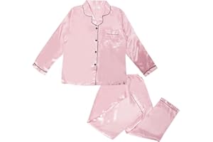 Risipu Silk Pjs Kids Set Long Sleeve Boys Girls Pyjamas Girls Satin Pyjamas Silk Pyjama Kids Soft Lounge Sleepwear