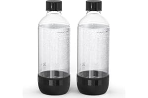 Mycket Soda Maker Bottles, 1 Liter Carbonating Bottle, Reusable PET Sparkling Water Bottles, BPA Free, Replacement Soda Bottles for Soda Machine 2 Pack Black