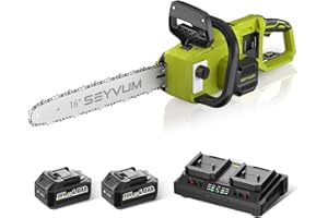 SEYVUM Cordless Chainsaw with 2 x 4.0Ah Batteries,16inch Electric Chain Saw Cordless with Tool-Free Chain Tension, Auto Oiling, Heavy-Duty for Tree Felling, Firewood Cutting, Pruning