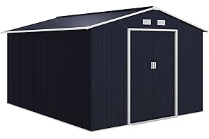 Outsunny Casetta da Giardino in Lamiera d'Acciaio 8.3 m², Capanno Porta Attrezzi con 4 Prese d'Aria, Fondazione e 2 Porte Scorrevoli, 277x322x192 cm, Grigio Scuro