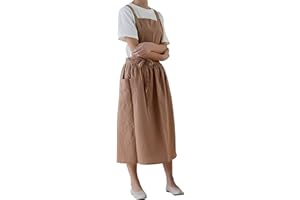 Achsoo Grembiule in Cotone Tinta Unita Impermeabile con Tasche Cinghie Incrociate sul Retro Grembiuli con Bavaglino Casual Gonna Rotonda Abito per Cucina Giardinaggio Caffetteria