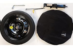 D'ANGELO 1988 Kit rueda de repuesto de 15" compatible con KIA RIO STONIC HYUNDAI I10,I20, MAZDA 2 TOYOTA YARIS (4 agujeros) con gata, llave y funda 125/80R15