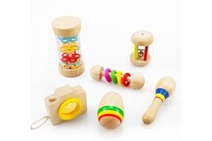 GIFTMEFINE Gifts for 1 2 3 Year Old Baby Boy Girl: Wooden Montessori Toys for 6-12-24 Month Old Toddlers Rattle Maracas Learning Musical Instruments for Kids Age 1 2 3 Birthday Present Autism Babies Sensory Toy