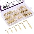 Swpeet 120Pcs 6 Sizes Gold Brass Plated Metal Screw-in Square Bend Hooks Kit, Gold Square Bend Hooks Self-Tapping Screws Hooks for Home/Workplace/Office
