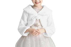 duxyoz Girls Faux Fur Bolero Wrap Shawl Long Sleeve Soft Fluffy Cropped Dress Cape Wedding Shrug Flower Girl Princess Cape Jacket Outwear for Evening Party Birthday 1-16 Years