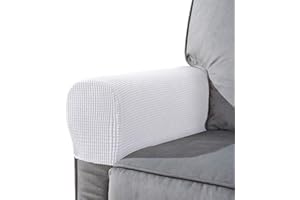 NEKOSUKI Arm Rest Covers Set, Set of 2 Stretch Armchair Covers for Arms, Spandex Polyester Sofa Arm Caps Non Slip Armrest Covers for Chairs Furniture Protector, White