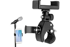 DEILONIE Mic Stand Phone Holder, Clip Microphone Arm Mount Clamp, Phone Holder for Mic Stand, 360° Rotation Bike Cellphone Holder for Live Streaming Shooting Videos Traveling, Works with Most Cell Phones