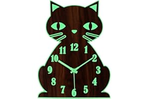 Topkey Reloj de pared silencioso luminoso sin tictac, diseño de animales, para niños, funciona con pilas (no incluidas) - Lindo gato marrón