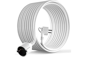 MutecPower 15m Rallonge Schuko avec fiche Plate coudée à 90° avec Contact de Protection jusqu'à 250V 16A rallonge de câble IP20 avec Contacts de Terre - Prolongateur de 15 mètres Blanc