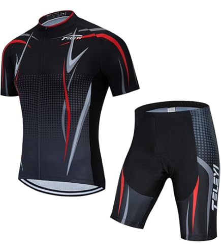 Fietsset met korte mouwen voor heren, top met korte mouwen en gelkussen shorts, 2024 nieuwste wielertrui, fietspak met korte mouwen, wielertruikits, ademende MTB kleding pakken