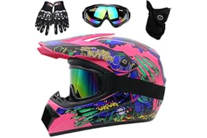 GDAONUDK Casque de Moto IntéGral Certifié DOT Pour Enfants, Jeunes Et Adultes, Avec Masque, Lunettes Et Gants(Pink claw,S(52-53cm))