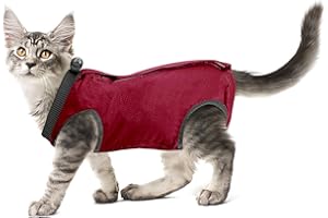 cobee Professioneller Genesungsanzug für Katzen bei Bauchwunden oder Hautkrankheiten, Kätzchen, Chirurgie, Genesungsanzug, E-Halsband-Alternative für Katzen und Hunde, nach Operationen (Größe S, Rot)