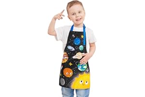 WERNNSAI Kinderschürze - Wasserdicht Polyester Schürzen für Kinder Jungen Mädchen mit Verstellbarem Gurt und Tasche Küche SchürzenKochen Backen Malen (2-12Jahre)