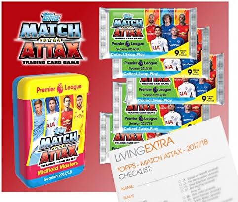 Topps Match Attax 17/18 Trading Card MIDFIELD MASTERS Mega Tin with 105 Cards. Includes 2 x Limited Edition Cards (1 Guaranteed GOLD!). Plus LivingExtra Checklist guide.