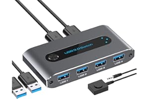 VPFET USB Switch 3.0 USB Switcher 2 in 4 out USB KVM Switch 2 Computer Partager 4 Périphériques USB 3.0 avec câble Contrôleur de Bureau et 2 Packs de câbles USB 3.0 A-A
