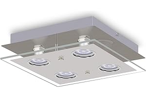 HiBay Modern Ceiling Light Chrome LED Kitchen Spotlight Fittings 4 Way Ceiling Spots GU10 Square Flush Lamp 240V for Bedroom, Living Room, Lounge -Bulbs Not Included