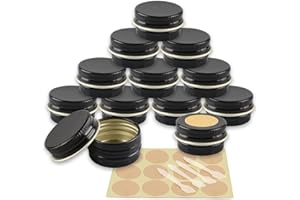 YANCAER 10 pezzi Barattoli di alluminio 5ml Nero lucido - D26mm x H15mm Scatola Rotonda in Alluminio con Tappo a Vite Contenitori in Metallo per Lozione Crema Maschera Mini Candela