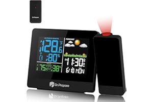 DR.PREPARE Projection Alarm Clock, Digital Projector Clock on Ceiling with Temperature Humidity Display, Weather Station with Outdoor Wireless Sensor, Weather Forecast, Snooze