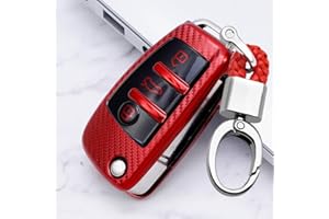 ontto Funda para Llave de Coche Plegable para Audi A1 A3 A4 S3 A6 TT A3 Q3 Q3 Q5 Q7 R8 TTRS con 3 Botones de Carbono Rojo