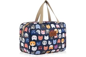 Aucuu Przenośna podróżna kosmetyczka, damska torba podróżna, organizer do makijażu, duże torby na kosmetyki dla dziewczyn i kobiet, #2 Kot