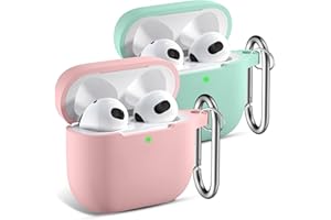 CeMiKa 2 Pacchi Custodia per AirPods 3 Cover - Case Protettiva Antiurto in Silicone Compatible avec Apple AirPods Terza Generazione Custodia 2021, con Moschettone - Rosa/Turchese