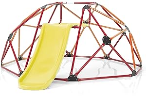 COSTWAY 8FT Dome Climber, Toddler Climbing Frame Monkey Bar Jungle Gym with Fabric Cushion, Indoor Outdoor Play Equipment for Kids 3-12 Years Old (Orange+Yellow)