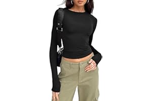 Sfit Langarmshirt Damen Basic Slim Fit Y2K Top Enges Langarm Oberteil Long Sleeve Shirt Rundhals Cropped Tee Einfarbig Dehnbar Aesthetic Shirts Teenager