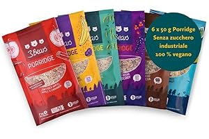 3Bears set degustazione fiocchi d'avena I 6 bustine vegane da 50 g nei gusti mela-cannella, cocco, banana-semi di papavero, cacao, frutti di bosco e classico