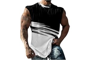 HAOLEI Gym Vests for Men UK Sale Clearance Running Muscle Tank Top Athletic Training Gym Shirts Workout Bodybuilding Vest Printed Cotton Tank Top Cut Off Sleeveless T Shirts
